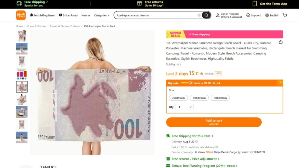 Temu"dan Azərbaycan manatı və bayrağına qarşı hörmətsizlik - FOTOLAR